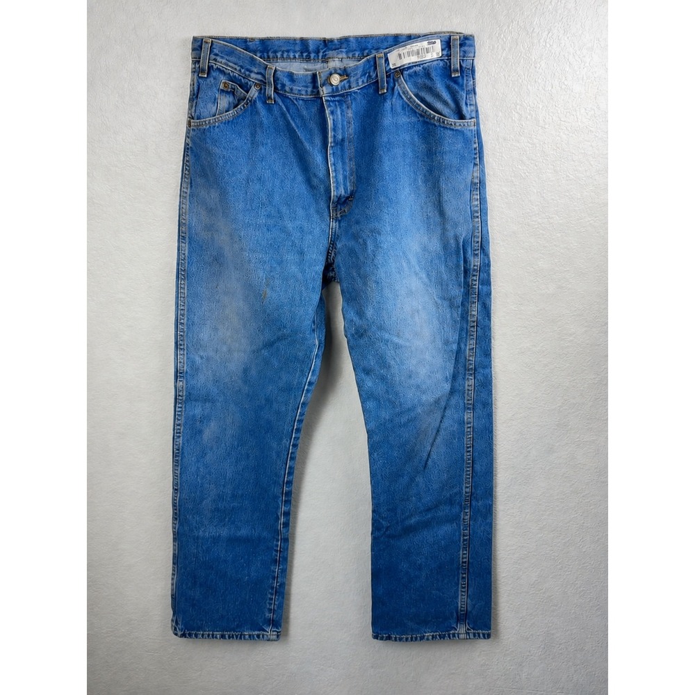 Dickies Men's 38x34 Regular Fit Blue Pattern Denim Jeans Straight Leg Workwear